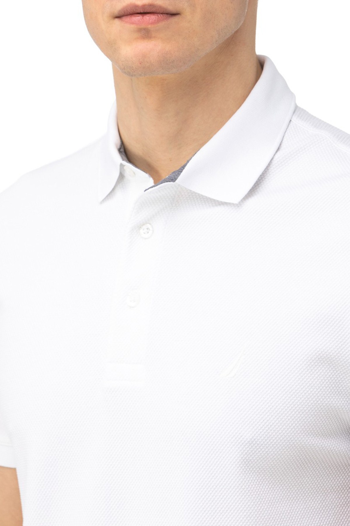 Nautica Slim Fit Pamuklu Düğmeli T Shirt Erkek Polo K15652T 1BW BEYAZ