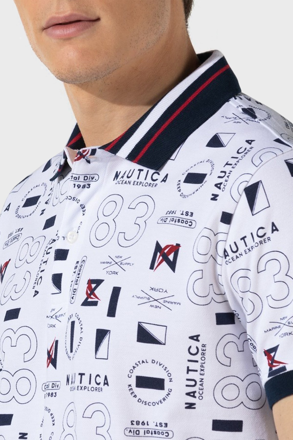 Nautica Slim Fit % 100 Pamuk Düğmeli T Shirt Erkek Polo K15632T 1BW BEYAZ
