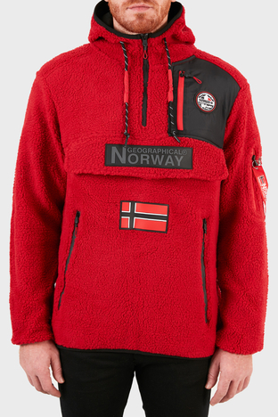 Norway Geographical - Norway Geographical Kapüşonlu Yumuşak Dokulu Soğuğa Dayanıklı Yarım Fermuar Outdoor Erkek Polar TERIFIQUE KIRMIZI