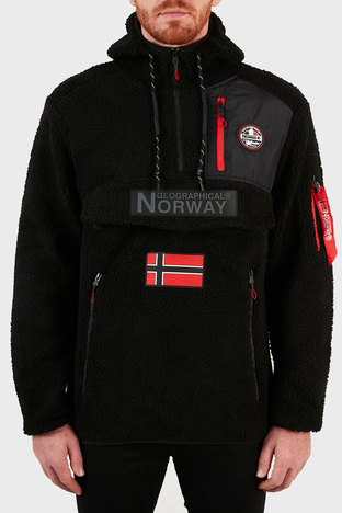 Norway Geographical - Norway Geographical Kapüşonlu Yumuşak Dokulu Soğuğa Dayanıklı Yarım Fermuar Outdoor Erkek Polar TERIFIQUE SİYAH