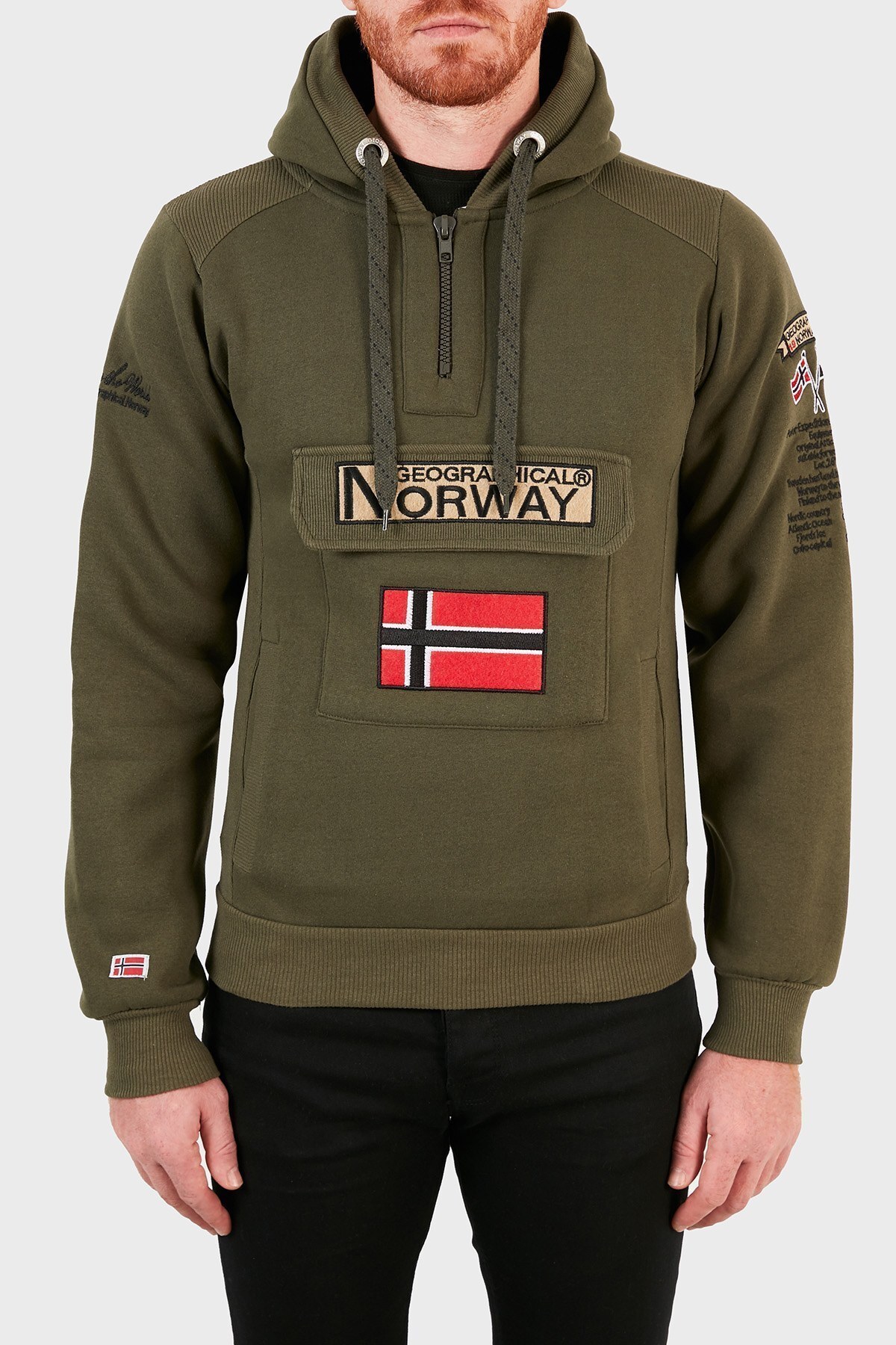 Norway Geographical Kapüşonlu Yarım Fermuarlı Outdoor Erkek Sweat GYMCLASSA100 HAKİ