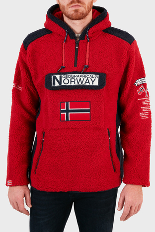 Norway Geographical - Norway Geographical Kapüşonlu Yarım Fermuarlı Outdoor Polar Erkek Sweat GYMCLASSSHERPA KIRMIZI