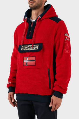 Norway Geographical - Norway Geographical Pamuklu Yumuşak Dokulu Soğuğa Dayanıklı Kapüşonlu Erkek Polar GYMCLASS SHERCOE KIRMIZI (1)