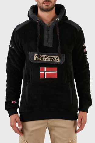 Norway Geographical - Norway Geographical Pamuklu Yumuşak Dokulu Soğuğa Dayanıklı Kapüşonlu Erkek Polar GYMCLASS SHERCOE SİYAH