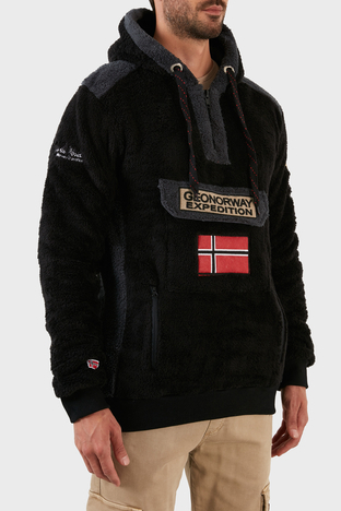 Norway Geographical - Norway Geographical Pamuklu Yumuşak Dokulu Soğuğa Dayanıklı Kapüşonlu Erkek Polar GYMCLASS SHERCOE SİYAH (1)