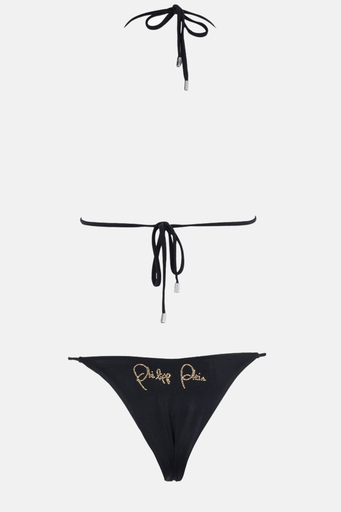Philipp Plein İpli Bağlamalı Taş Süslemeli Logolu Bayan Bikini CDPPT1099 SİYAH