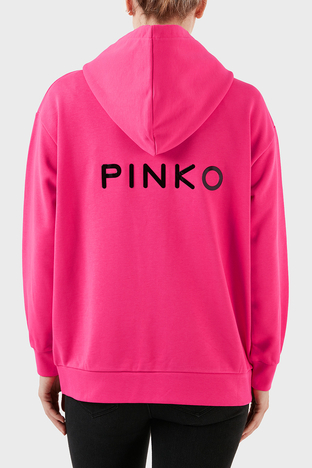 Pinko - Pinko % 100 Pamuk Fermuarlı Kapüşonlu Relaxed Fit Bayan Sweat 101133 A162 N17 PEMBE (1)