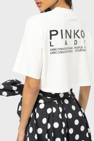 Pinko - Pinko % 100 Pamuk Logo Baskılı Hafif Oversize Top Bayan T Shirt 101768 A13K Z03 BEYAZ (1)