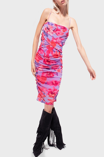 Pinko Çiçek Desenli Drapeli İnce Askılı Mini Bayan Elbise 101129 A0PL YNB PEMBE