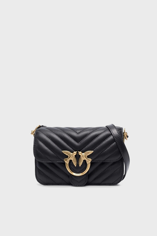 Pinko - Pinko Logolu Hakiki Deri Bayan Çanta 100048 A0GK Z99Q SİYAH