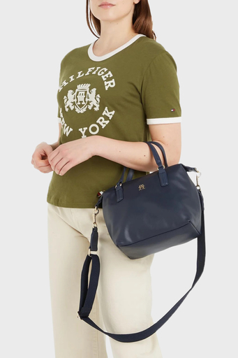 Tommy Hilfiger Çıkarılabilir Ayarlanabilir Omuz Askılı Logolu Fermuarlı Deri Bayan Çanta AW0AW15592 DW6 LACİVERT