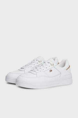 Tommy Hilfiger - Tommy Hilfiger Deri Logolu Sneaker Bayan Ayakkabı FW0FW08261 YBS BEYAZ (1)