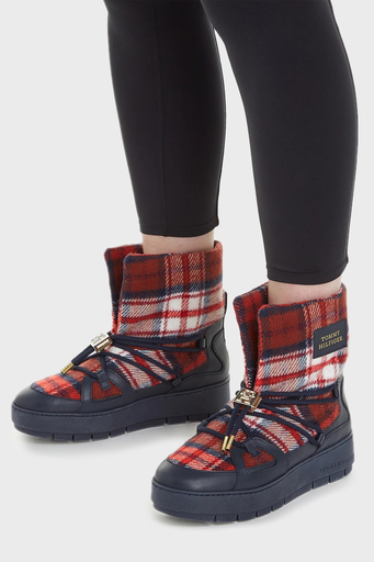 Tommy Hilfiger Ekoseli Bayan Kar Botu FW0FW07612 DW6 LACİVERT