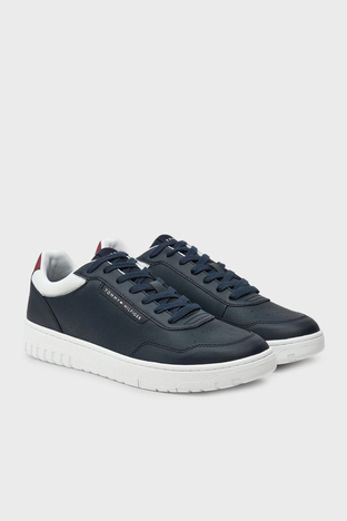 Tommy Hilfiger - Tommy Hilfiger Logolu Deri Karışımlı Sneaker Erkek Ayakkabı FM0FM05369 DW5 LACİVERT (1)