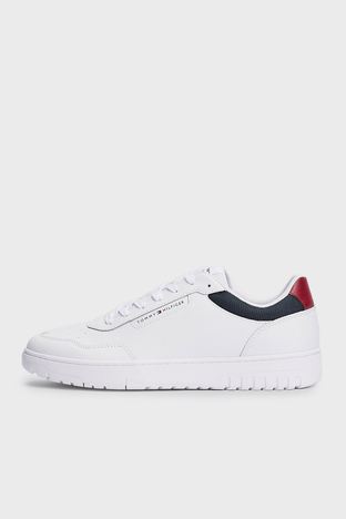 Tommy Hilfiger - Tommy Hilfiger Logolu Deri Karışımlı Sneaker Erkek Ayakkabı FM0FM05369 YBS BEYAZ (1)