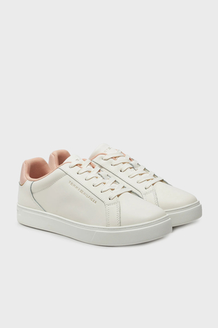 Tommy Hilfiger - Tommy Hilfiger Logolu Deri Sneaker Bayan Ayakkabı FW0FW08000 TQ6 KREM-PEMBE (1)