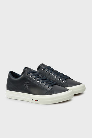 Tommy Hilfiger - Tommy Hilfiger Logolu Hakiki Deri Sneaker Erkek Ayakkabı FM0FM05203 DW5 LACİVERT (1)