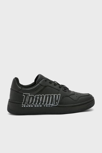 Tommy Jeans Hakiki Deri Logo Baskılı Sneaker Erkek Ayakkabı EM0EM01257 BDS SİYAH