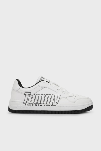 Tommy Jeans Hakiki Deri Logo Baskılı Sneaker Erkek Ayakkabı EM0EM01257 YBL BEYAZ