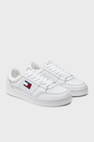 Tommy Hilfiger - Tommy Jeans Logolu Deri Sneaker Erkek Ayakkabı EM0EM01574 YBL BEYAZ (1)