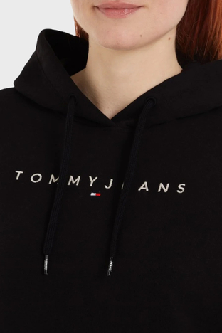 Tommy Jeans - Tommy Jeans Pamuk Karışımlı Regular Fit Kapüşonlu Kanguru Cepli Logolu Bayan Sweat DW0DW17324 BDS SİYAH (1)