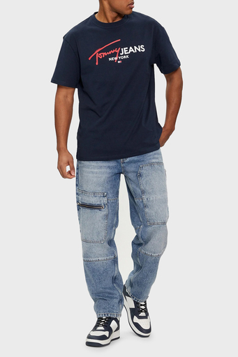Tommy Jeans Pamuklu Regular Fit Erkek T Shirt DM0DM18572 C1G LACİVERT