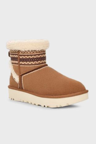 UGG - Ugg Klasik Mini Atherson İşlemeli Gerçek Yumuşak Tüylü Süet Bayan Bot 1158281 TABA (1)