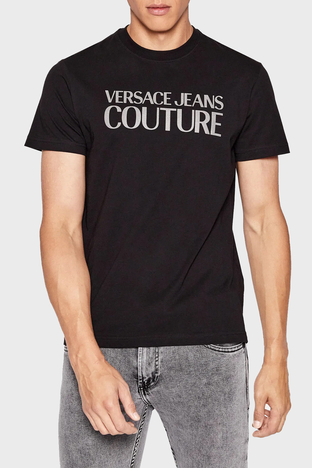 Versace Jeans Couture - Versace % 100 Pamuk Regular Fit Bisiklet Yaka Erkek T Shirt 73GAHT01 CJ00T C89 SİYAH
