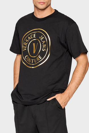 Versace Jeans Couture - Versace % 100 Pamuk Regular Fit Bisiklet Yaka Erkek T Shirt 73GAHT05 CJ00T G89 SİYAH