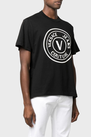 Versace Jeans Couture - Versace % 100 Pamuk Regular Fit Bisiklet Yaka Erkek T Shirt 73GAHT28 CJ00T 899 SİYAH