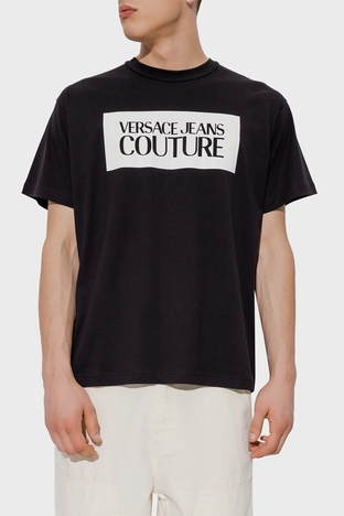 Versace Jeans Couture - Versace Jeans Couture % 100 Pamuk Logo Baskılı Bisiklet Yaka Regular Fit Erkek T Shirt 74GAHF07 CJ03F 899 SİYAH