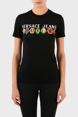 Versace Jeans Couture - Versace Jeans Couture Logolu % 100 Pamuk Bisiklet Yaka Bayan T Shirt B2HWA7PA 30457 899 SİYAH