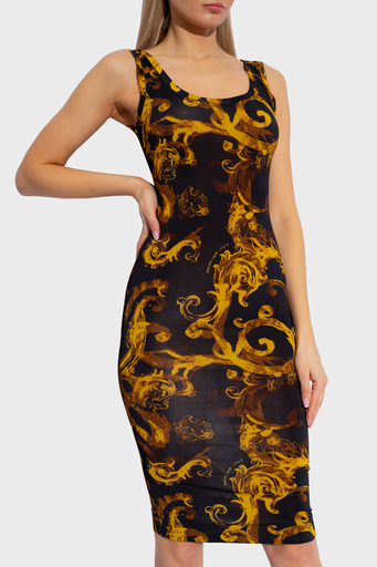 Versace Jeans Couture Desenli Bodycon Bayan Elbise 76HAO9B6 JS291 G89 SİYAH-GOLD