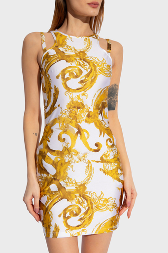 Versace Jeans Couture Desenli Bodycon Mini Bayan Elbise 76HAO944 JS292 G03 BEYAZ-GOLD