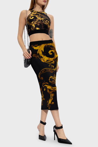 Versace Jeans Couture Desenli Slim Fit Crop Bayan Top 76HAM227 JS292 G89 SİYAH-GOLD