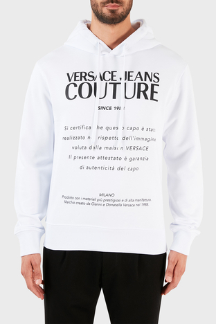 Versace Jeans Couture - Versace Jeans Couture Logolu Kapüşonlu % 100 Pamuk Erkek Sweat B7GWA7TW 30318 003 BEYAZ