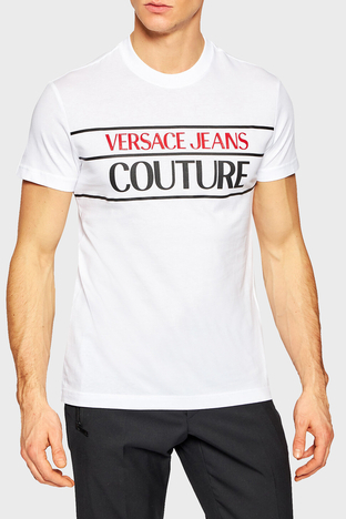 Versace Jeans Couture - Versace Jeans Couture Baskılı Bisiklet Yaka % 100 Pamuk Erkek T Shirt B3GWA7TC 30319 003 BEYAZ
