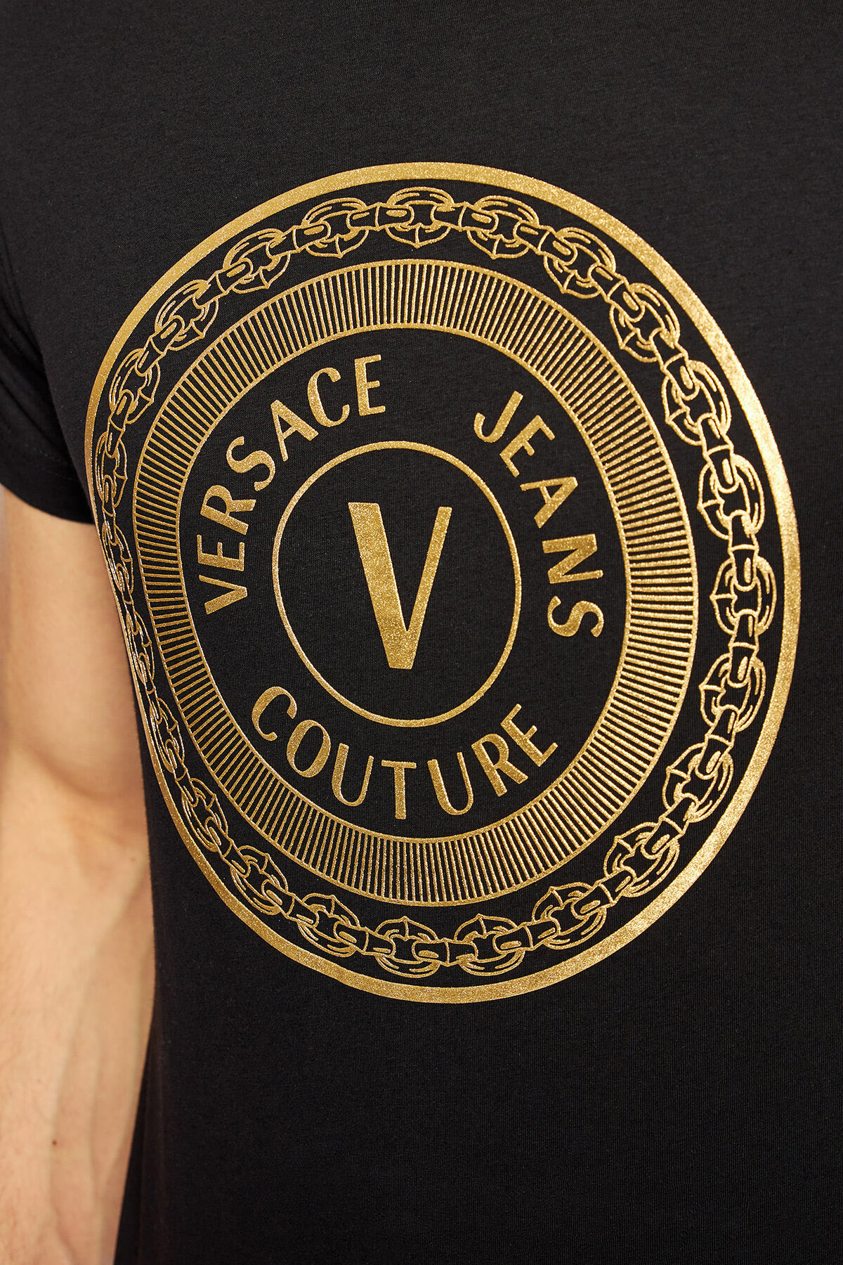Versace Jeans Couture Baskılı Bisiklet Yaka % 100 Pamuk Erkek T Shirt B3GWA7TE 30319 K42 SİYAH