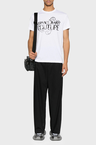 Versace Jeans Couture - Versace Jeans Couture Logolu Bisiklet Yaka Pamuklu Slim Fit Erkek T Shirt 76GAHG00 CJ00G 003 BEYAZ (1)