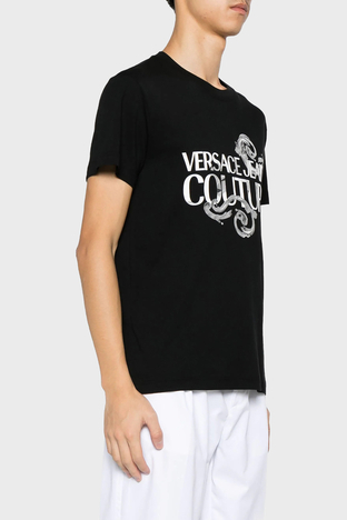 Versace Jeans Couture - Versace Jeans Couture Logolu Bisiklet Yaka Pamuklu Slim Fit Erkek T Shirt 76GAHG00 CJ00G 899 SİYAH