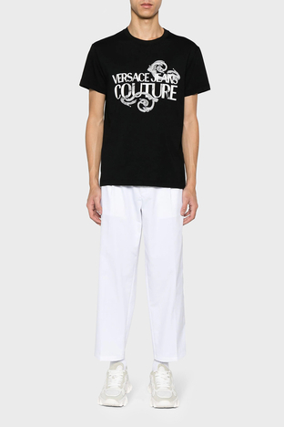 Versace Jeans Couture - Versace Jeans Couture Logolu Bisiklet Yaka Pamuklu Slim Fit Erkek T Shirt 76GAHG00 CJ00G 899 SİYAH (1)