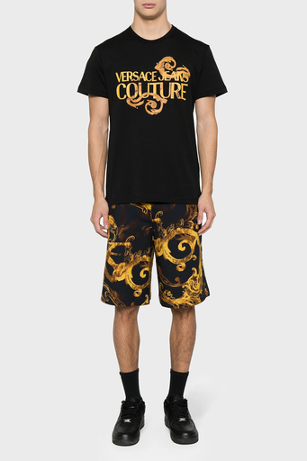 Versace Jeans Couture Logolu Bisiklet Yaka Pamuklu Slim Fit Erkek T Shirt 76GAHG00 CJ00G G89 SİYAH-GOLD