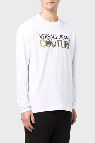 Versace Jeans Couture - Versace Jeans Couture Logolu Regular Fit Bisiklet Yaka Pamuklu Uzun Kollu Erkek T Shirt 71GAHF06 CJ00F 003 BEYAZ