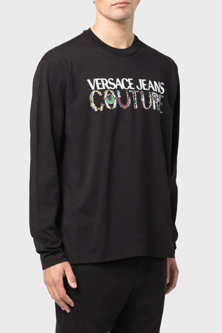 Versace Jeans Couture - Versace Jeans Couture Logolu Regular Fit Bisiklet Yaka Pamuklu Uzun Kollu Erkek T Shirt 71GAHF06 CJ00F 899 SİYAH