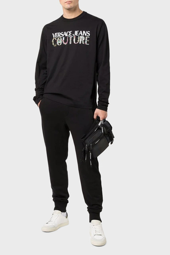 Versace Jeans Couture Logolu Regular Fit Bisiklet Yaka Pamuklu Uzun Kollu Erkek T Shirt 71GAHF06 CJ00F 899 SİYAH